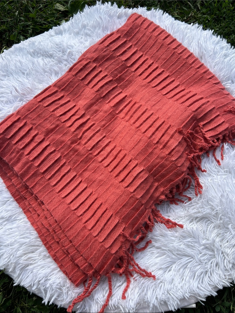 West Elm Coral Ribbed Fringe Throw Wrap Blanket 40” x 60” - Picture 11 of 11